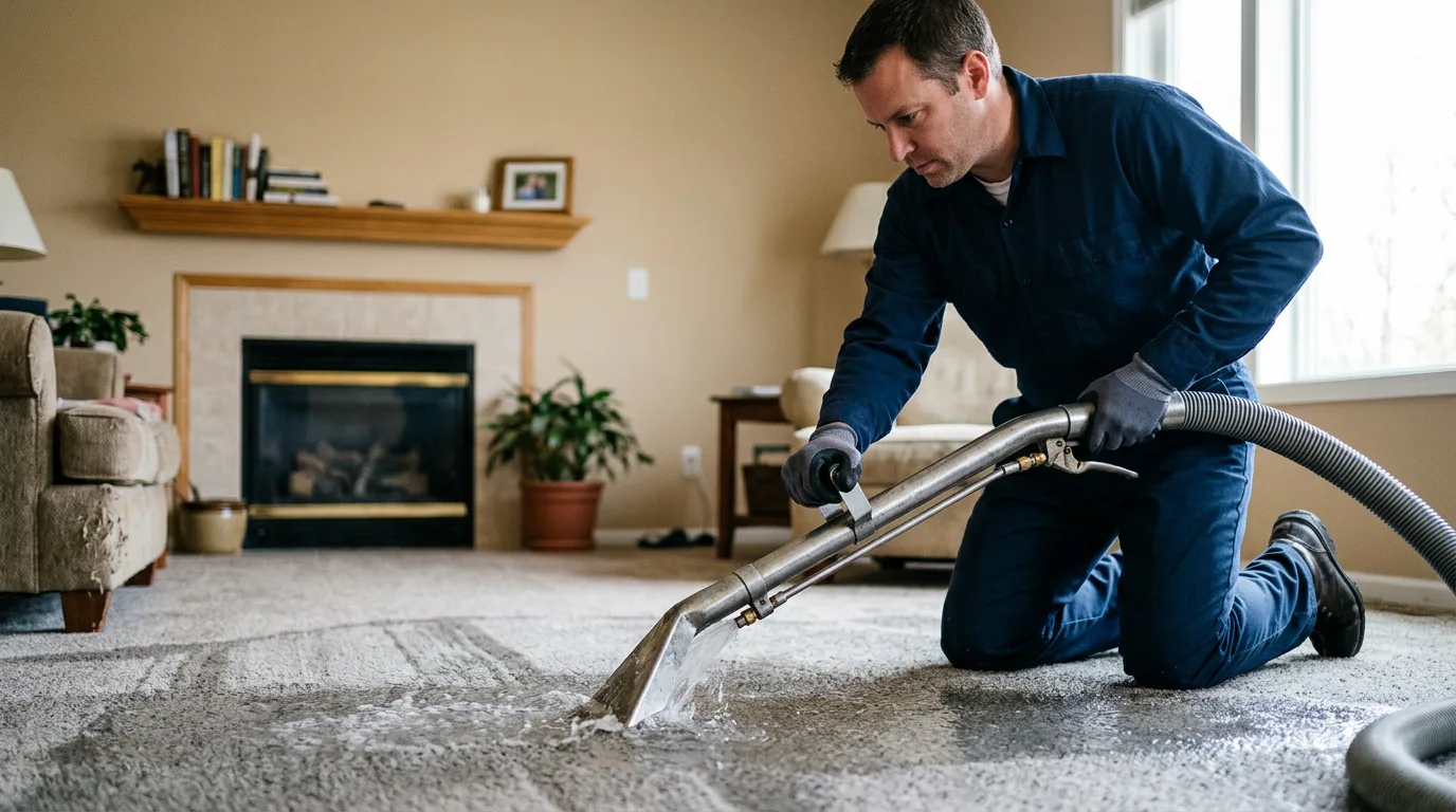 Water damage restoration technician working near Waupun, WI